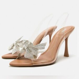 Zara Bow Trim Heeled Vinyl Sandals